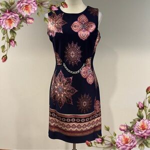Enfocus Studio Navy and Pink high neck sleeveless knee length Dress size 8
